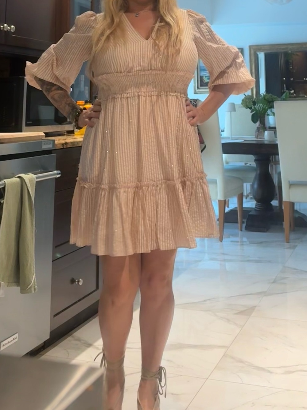 Taylor Cream Striped Tiered Ruffle Dress